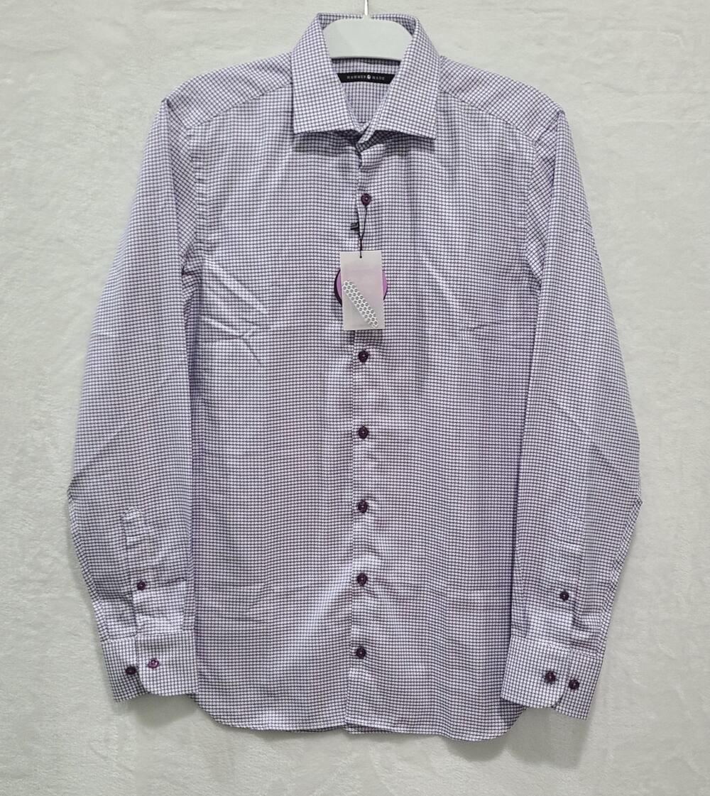 NWT Hammer Made Dress Shirt Mens 38 / 15 Slim Purple White Micro Houndstooth